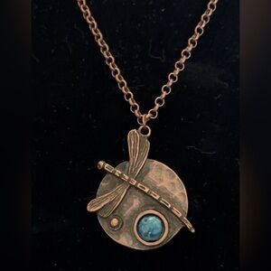 Handmade Copper Dragonfly Necklace | Blue Stone | Woodland Nature Jewelry